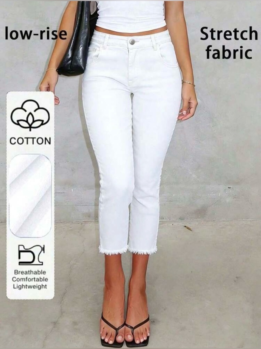 White Low-Rise Stretch Crop Jeans (M)